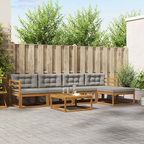 vidaXL Outdoor-Sofagarnitur mit Kissen 6 pcs Natürlich und Hellgrau (1/5)