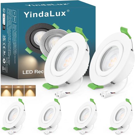 Spot led encastrable GU10 cadre IP65 incl.5W Module LED 2700K, Spot encastrable 230V Blanc mat Spots de plafond Rond plat Spot 68mm Trou pour extérieur-intéri, Lot de 6, Non dimmable (1/5)