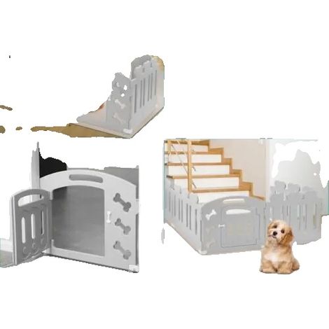 Enclos pour chien, porte verrouillable, plastique recyclé, Gris clair, XXL 155x155x60cm (1/2)