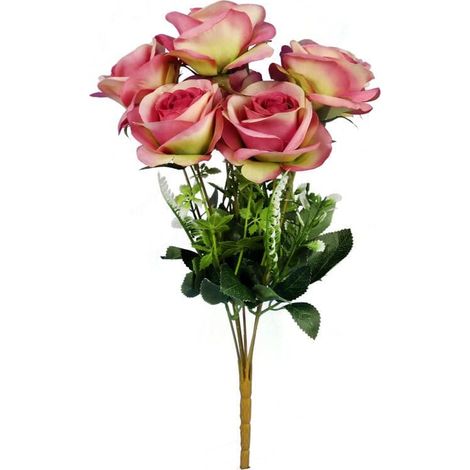 Bouquet artificiale di 7 rose rosa scuro, 45 cm - Decorazione di alta qualità (1/2)