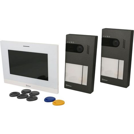 Golmar – Kit visiophone 7'' avec moniteur tactile – Fonction espion intégrée – Badge de proximité inclus – Interphone vidéo professionnel
