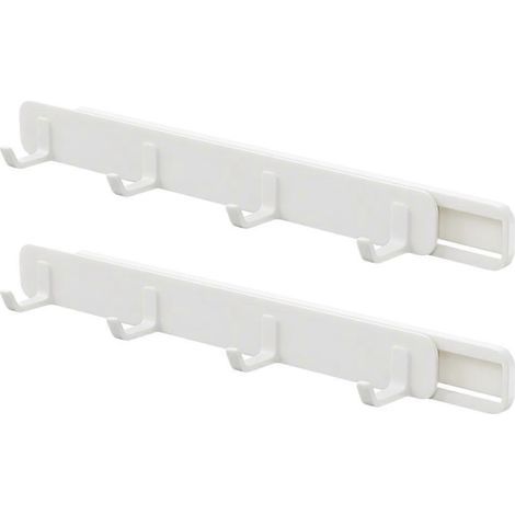 Lot de 2 supports adhésifs pour ustensiles à fixer sous un meuble ou un bureau, avec crochets et rail coulissant.-22.50X3.30X3.00CM-White (1/4)