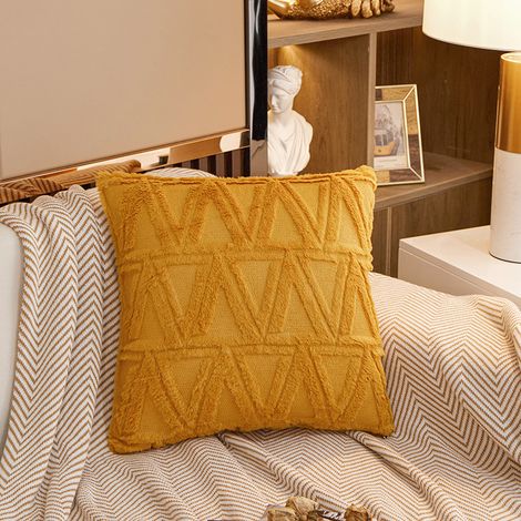 2 pcs Doux tissu moelleux Laine Courte Velours Décoratif Housses de Coussin Luxe Style pour canapé Chambre Jaune 45 x 45 cm (1/5)