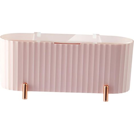 Organisateur de maquillage pour coiffeuse, boîte de rangement cosmétique avec plusieurs compartiments et couvercle, pour ranger pinceaux, lotions, rouges à lèvres (ROSE) (1/5)