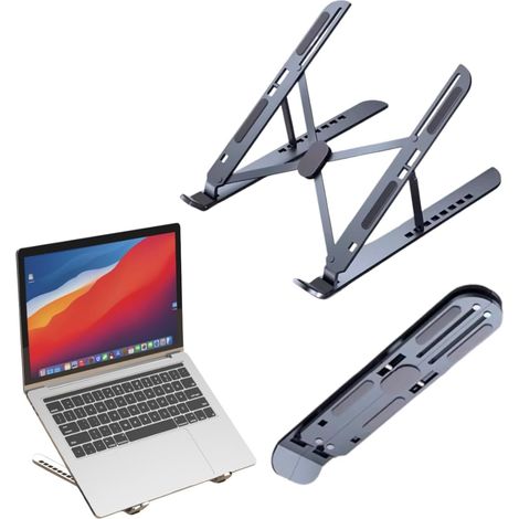 Support ordinateur portable noir réglable, rehausseur aluminium pliable, compatible 10-17,3 pouces (1/5)