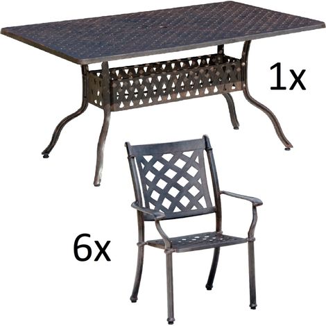 Inko 7-teilige Sitzgruppe Alu-Guss bronze Tisch 150x97x74 cm cm mit 6 Sesseln Tisch 150x97 cm mit 6x Sessel Duke (1/2)