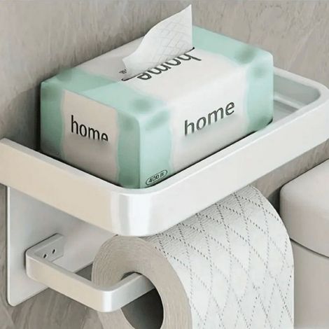 - Porte-papier toilette autocollant avec support pour téléphone, porte-papier toilette blanc pour salle de bain et toilettes (1/5)
