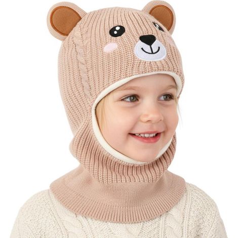 Kinder Schlupfmütze mit Bärenohren, warm gefüttert, winddicht, für Mädchen & Jungen (1/5)