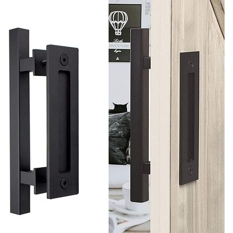 Tirador de puerta de granero resistente, forma cuadrada, juego de tiradores empotrados, herrajes para puertas de acero inoxidable/carbono (1/5)