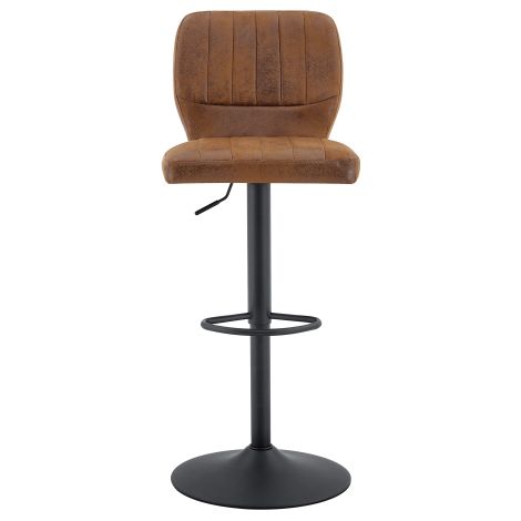 Höhenverstellbarer Barhocker 62-83cm, 360° drehbarer Barstuhl mit Rückenlehne & Fußstütze, Ergonomischer Küchenhocker aus Vintage-Kunstleder, belastbar bis 136kg, Braun-Schwarz Industrial Stil