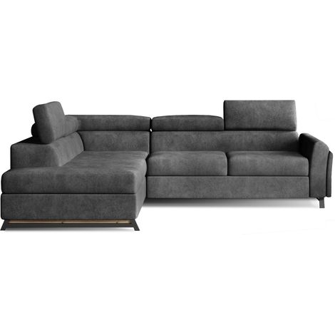 Canapé angle gauche convertible tissu doux gris foncé avec têtières réglables Nikos 265cm (1/5)