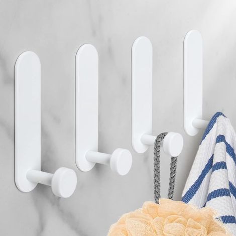 Juego de 4 ganchos adhesivos de aluminio – Resistente a la corrosión – Instalación sin taladros – Para baño, cocina, oficina (1/5)