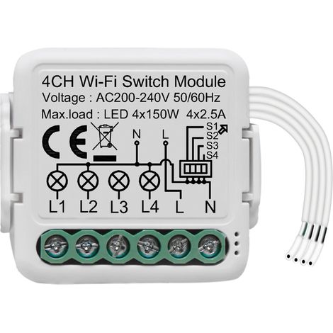Module de commutation intelligent WiFi Tuya Module de conversion de commutateur domestique intelligent Module de commutation d'éclairage à 4 gangs Contrôle à distance par application pour téléphone p