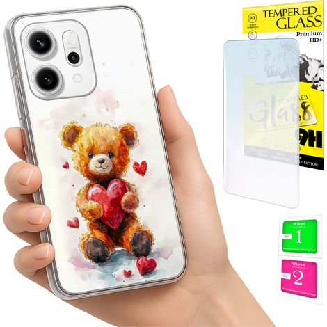 Funda para Oppo Reno 14F / 14 FS 5G con foto y diseño de osito de peluche + cristal (1/5)