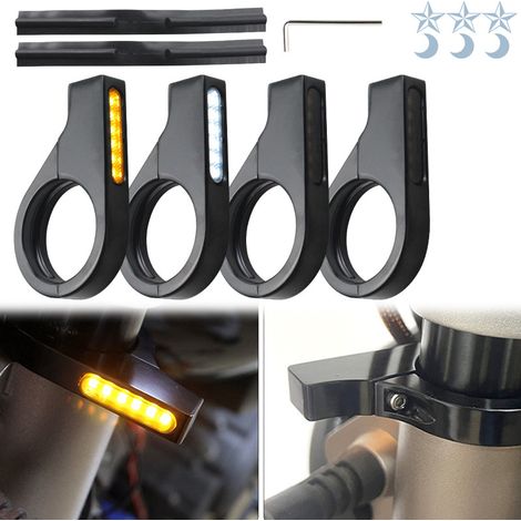 Clip-on turn signal for 41mm motorcycle front fork, made of aluminum alloy, yellow light, 12V (1/5)