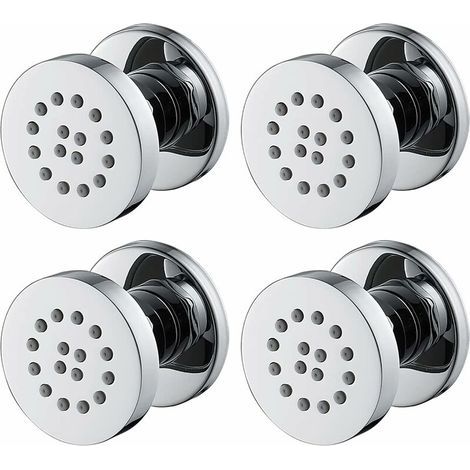 Chrome Side Jets, Adjustable Brass Body Jets, Round Nozzle Spray, Wall-Mounted Massage Shower Jets for Bathroom Accessories, 50x50mm, 4 Pack (1/5)