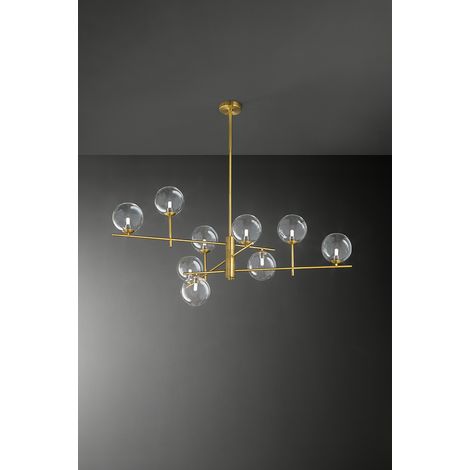 Plafonnier Orientable En Métal Et Aluminium Laiton Bruni 9 Lumières G9, Design Moderne Avec Diffuseurs En Verre Borosilicate Transparent - Perenz (1/3)