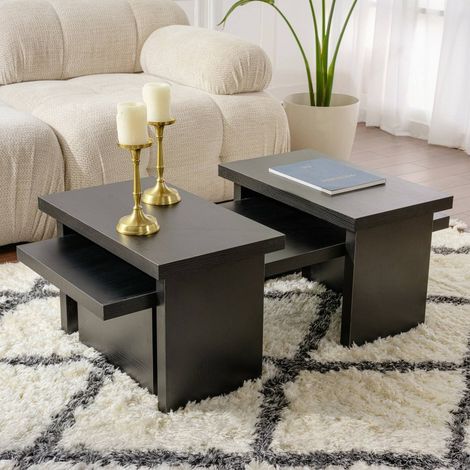 Dmora - Wohnzimmertisch Prepotto, Niedriger Wohnzimmertisch, Kaffeeregal, Couchtisch für Sofa, 110x45 h42 cm, Schwarz (1/5)
