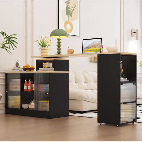 table repas rangement extensible noir MDF verre grand OKMYHOME (1/5)