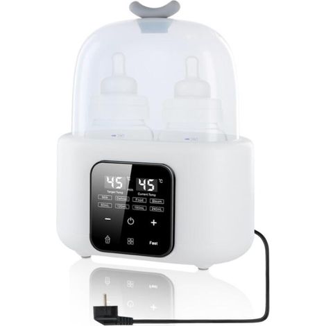 6 en 1 Chauffe Biberon, Stérilisateur Biberon, Chauffe-Biberons avec Brosse et Clip, Chauffe Biberon Multifonction, Réchauffeur Rapide pour Aliments pour Bébés et Dégivrage, Arrêt Automatique