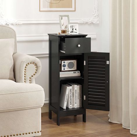 Narrow Bathroom Storage Cabinet with Adjustable Shelf, Black (1/5)