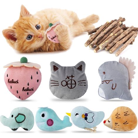 Lot de jouets pour chat avec bâtons de matatabi et jouets en peluche à l'herbe à chat (1/5)