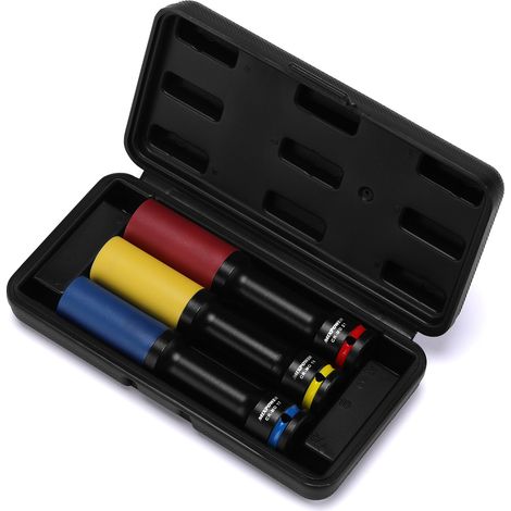 Lot de 3 outils à impact de 1,27 cm, sans marquages et à paroi fine, douille extra longue de 150 mm de profondeur pour extracteur d'écrous de roue, 17, 19, 21 mm, 6 points, CR-MO (1/5)