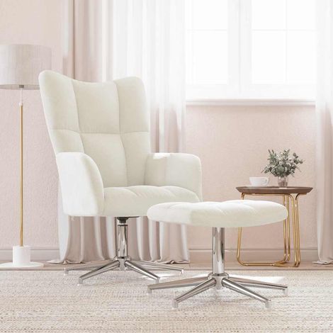 Relaxsessel mit Hocker Cremeweiß Samt