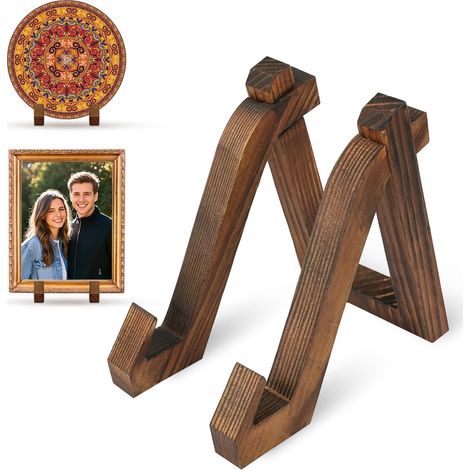 Support assiette décorative en bois 6 pouces, présentoir cadre photo livre. (1/5)