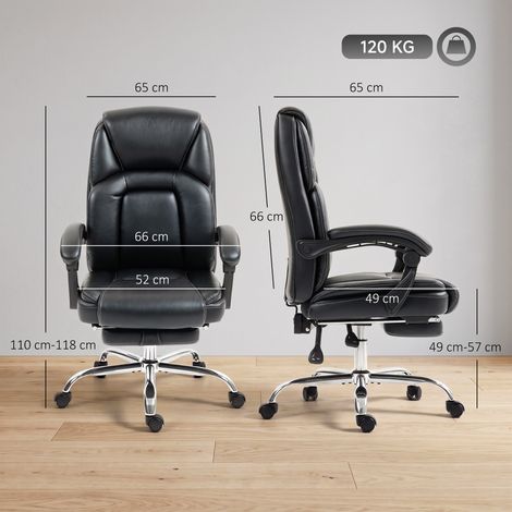 Chaise de bureau en cuir PU avec inclinaison réglable (avec repose-pieds extensible, capacité de charge de 120 kg, noire) (1/5)