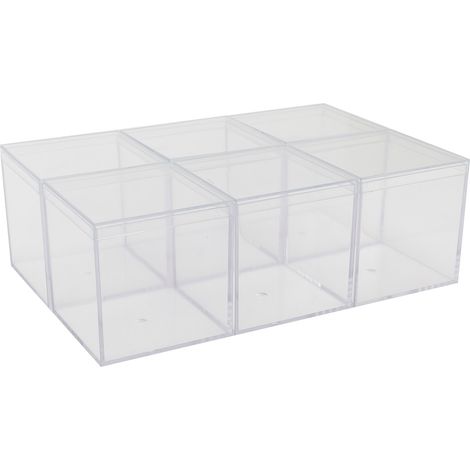 Set mit 6 durchsichtigen Kunststoffboxen mit separaten Deckeln zur Aufbewahrung von Süßigkeiten, z. B. als Gastgeschenkboxen. (1/5)
