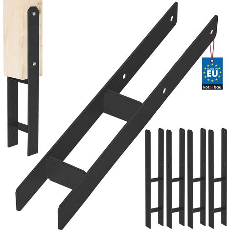 KOTARBAU® Kotarbau® Support de Poteau À Sceller - Support Poteau Bois en H 80x600 mm Lot de 4 - Pied de Poteau - Ancre Poteau Bois - Ancrage Poteau - Platine Poteau Bois - Acier Thermolaqué - Noir