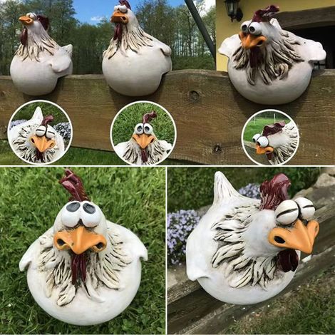 3 Gartenornamente aus Kunstharz-Keramik mit Hühnern für Gärten, Gartendekorationen