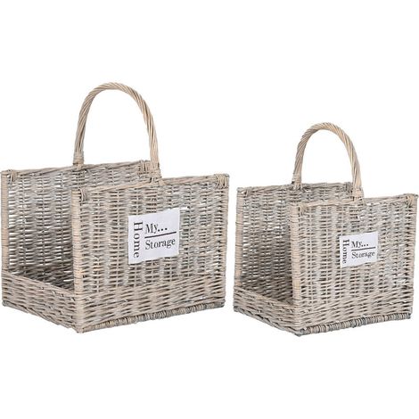 Panier en osier naturel style shabby rangement élégant maison - osier naturel beige grisé (1/3)
