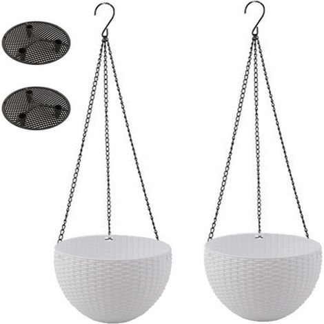 Lot de 2 pots suspendus en rotin blanc (1/5)