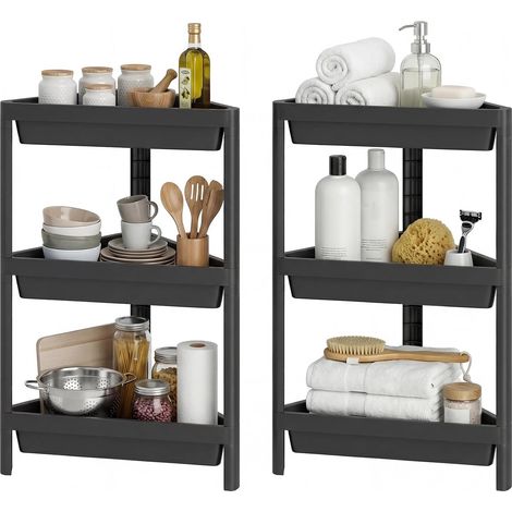 COSTWAY Set di 2 Scaffali Angolari 3 Ripiani, Fori di Drenaggio, Smontabile,Nero (1/5)