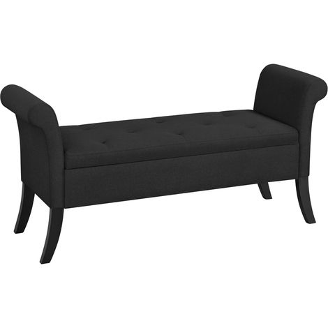 Homevive Banco con Almacenamiento Taburete Almacenaje Banco con Pata Madera Capacidad de Carga 300 KG para Dormitorio Sala de Estar Entrada Pasillo Negro