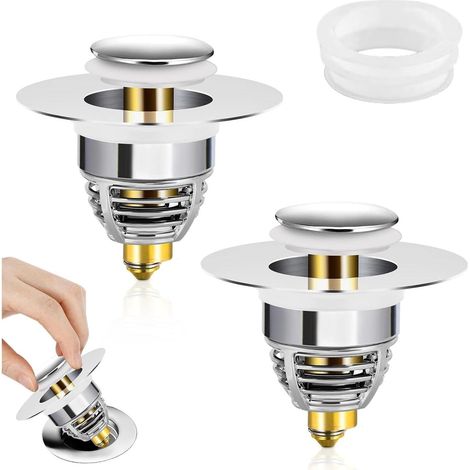 2 Pièces Bonde de Lavabo Pop-Up, Acier Inoxydable et Cuivre, Filtre Anti-Cheveux, pour Trou 32-42mm, Salle de Bain (1/5)