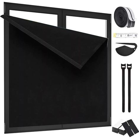 Store occultant à enrouleur sans perçage en lin et coton pour fenêtre - Store occultant et plissé sans perçage - Avec protection solaire et isolation thermique pour chambre à coucher - Noir - L 150 x (1/5)
