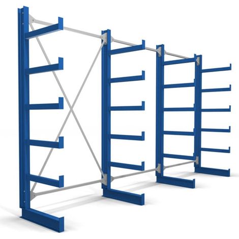 Stier – Rayonnage à bras en porte-à-faux – 3 travées avec 5 niveaux – Capacité 200 kg par bras – Construction soudée pour montage rapide – Bleu gentiane (1/5)