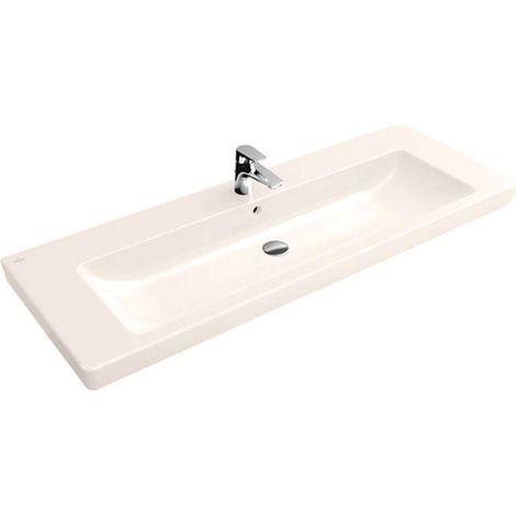 Lavabi con mobile, 1300 x 470 mm, Rettangolare, per rubinetteria 3 fori, foro centrale forato, con troppopieno, Porcellana sanitaria Pergamon CeramicPlus (1/2)