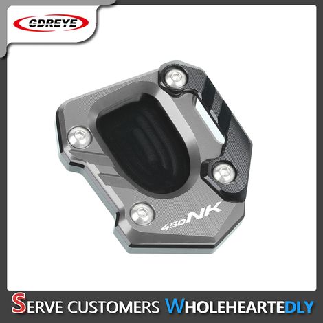 (450NK Gris) Compatible avec les modèles CFMOTO 450SR, 450NK et 450CLC : béquille latérale, support, plaque d'extension, repose-pieds et pédale Maxpower. (1/4)