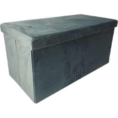 Pouf mit Staufach, dunkelgrauer Samt, faltbar, großer 77 cm Pouf mit Staufach, Fußhocker fürs Wohnzimmer, 76 x 38 x 37 cm Begryf