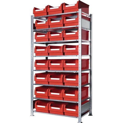 Steckregal H2000xB1000xT500mm Grundregal 8 Stahlböden 24 x Gr. 2 rot