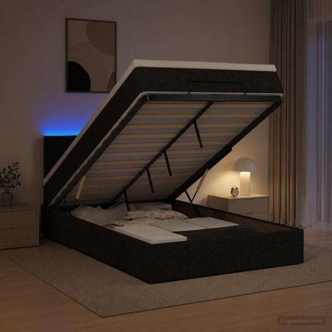 vidaXL Lit coffre avec matelas et LED Noir 120 x 190 cm Tissu (1/5)