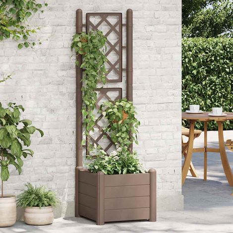 Jardinière avec treillis 43x43x142 cm PP Moka (1/5)
