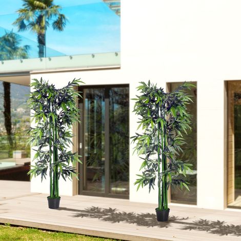 Lot de 2 Bambous Artificiel XXL 1,80H m arbre artificiel 1105 Feuilles denses réalistes Pot Inclus Noir Vert (1/5)