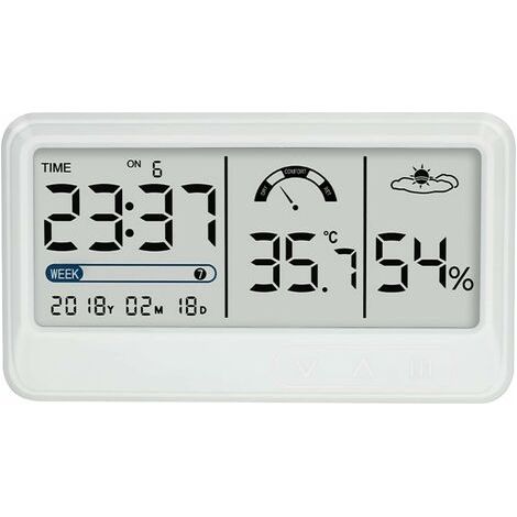 Hygromètre numérique Jauge électronique de température et d'humidité avec Affichage de l'heure et de la Date LCD Thermomètre d'intérieur Hygromètre avec Support pour Serre de Jardin (1/5)
