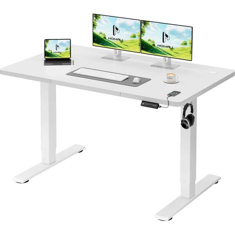 Bureau électrique réglable en Hauteur avec Gestion des câbles et Port de Charge USB, Hauteur réglable de 73 à 118 cm, 2 hauteurs de mémoire pour Bureau (Blanc, 120 x 60 cm) (1/5)