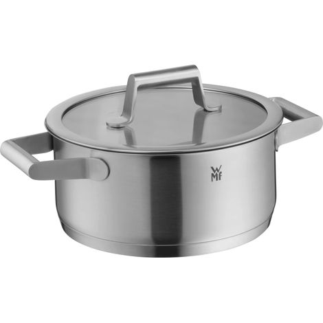 WMF Comfort Line 728206040 - Pentola piccola 20 cm, coperchio in vetro, a induzione, 2,5 l, in acciaio INOX Cromargan opaco, scala interna, impilabile, non rivestita, vetro, 2,5 litri, colore: Argento (1/5)